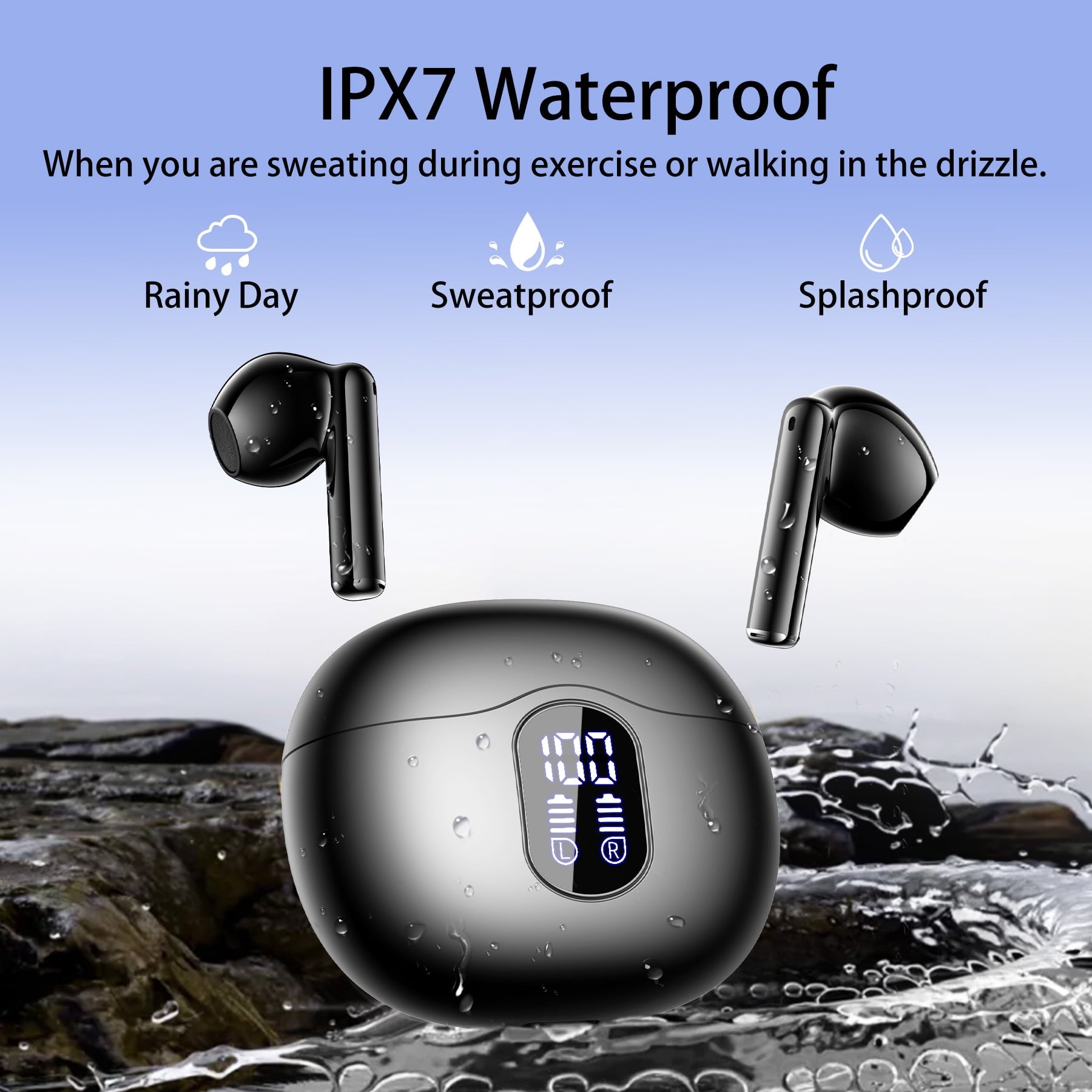 Wireless Earbuds, Bluetooth Headphones Hi-Fi Stereo 3D Bass Ear Buds, 4 ENC Noise Cancelling Mic, 34Hrs USB-C in-Ear Earphones, IP7 Waterproof Workout Sport for Laptop Pad Android iOS