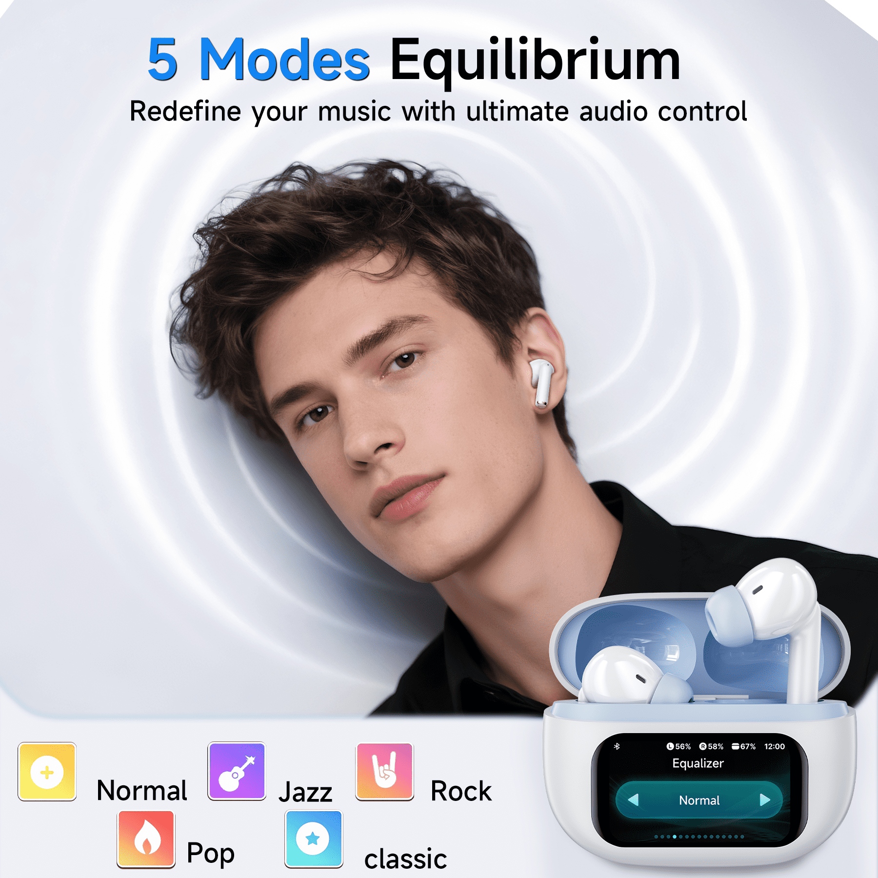 VEATOOL G01 Wireless Earbuds with Smart Touch Control, ANC+ENC Noise Cancellation, 40H Stereo Deep Bass, IPX7 Waterproof Rating, 5 EQ Modes