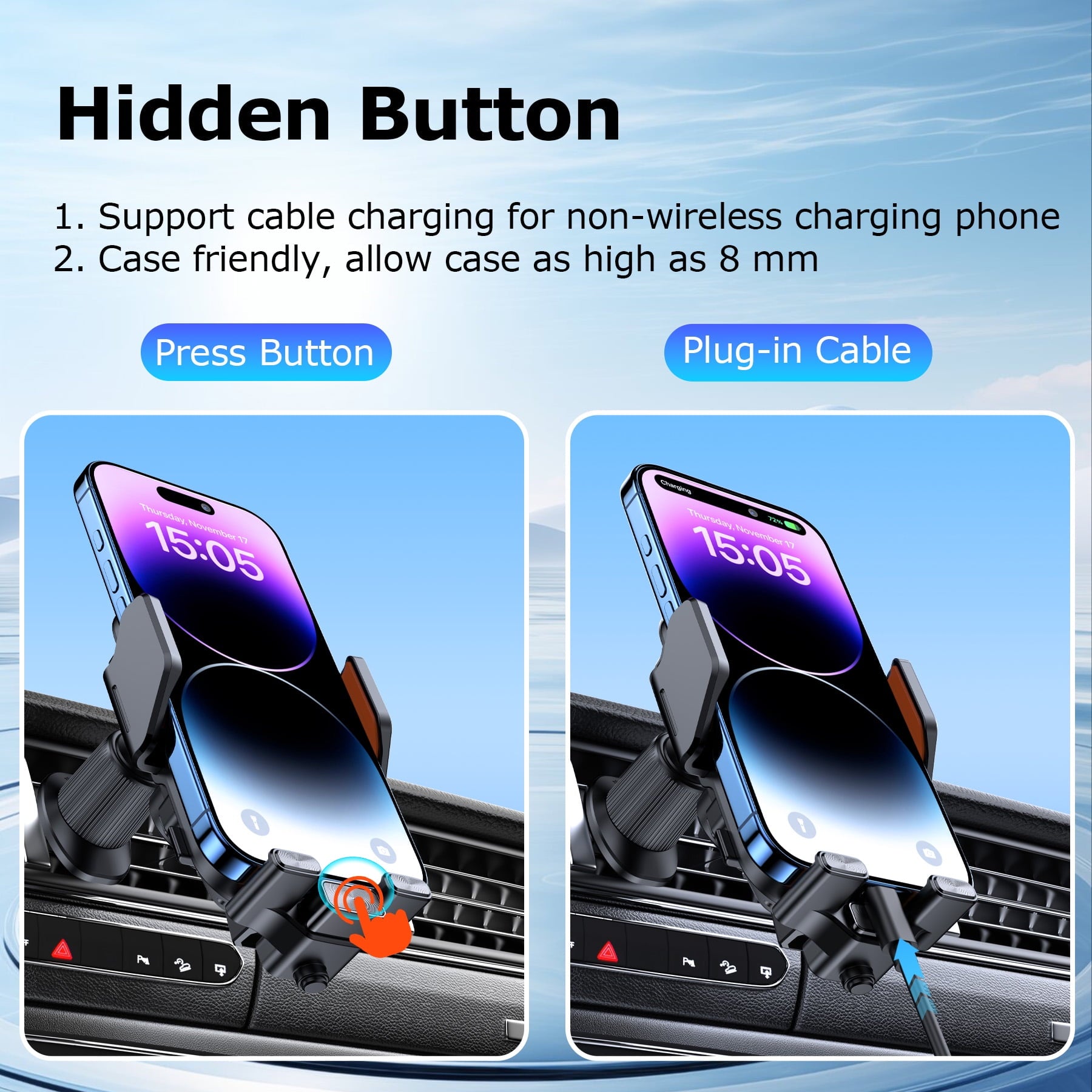 VEAT00L X16s Wireless Car Charger,15W Fast Charging Auto Clamping Car Charger for Dash Windshield Air Vent Compatible,Hands-Free Phone Holder Car Mount for iPhone 16 15 14, Samsung Galaxy,Google, etc