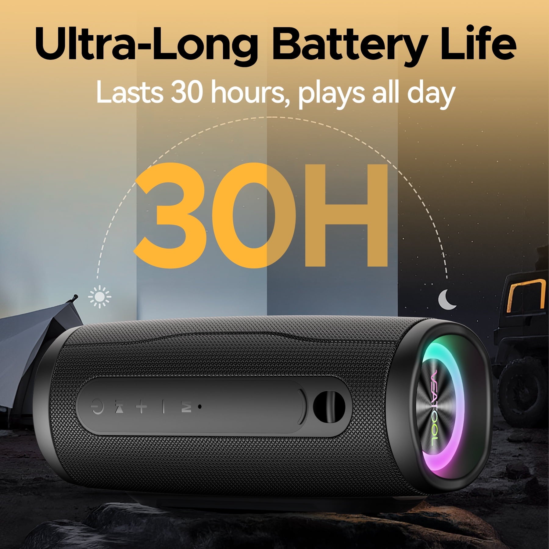 VEAT00L Bluetooth speaker, Wireless Portable Bluetooth Speaker with IPX7 Waterproof, Up to 30H Playtime,30W Powerful Bass,BT5.4,LED Lights,TWS Pairing for Home/Party/Outdoor/Beach,Birthday Gift