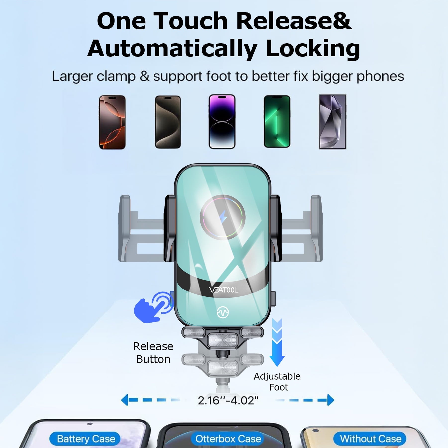 VEAT00L X16s Wireless Car Charger,15W Fast Charging Auto Clamping Car Charger for Dash Windshield Air Vent Compatible,Hands-Free Phone Holder Car Mount for iPhone 16 15 14, Samsung Galaxy,Google, etc
