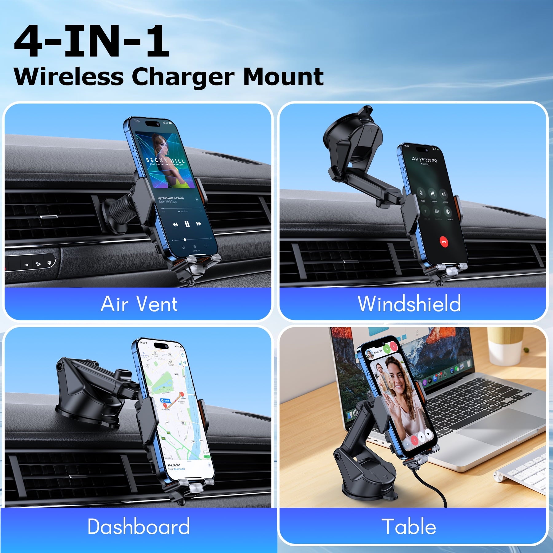 VEAT00L X16s Wireless Car Charger,15W Fast Charging Auto Clamping Car Charger for Dash Windshield Air Vent Compatible,Hands-Free Phone Holder Car Mount for iPhone 16 15 14, Samsung Galaxy,Google, etc