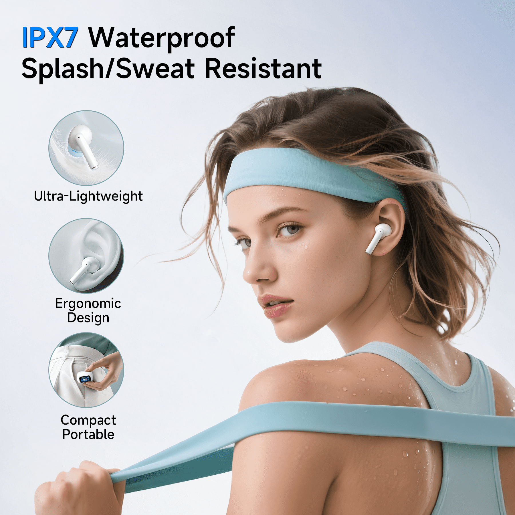 VEATOOL G01 Wireless Earbuds with Smart Touch Control, ANC+ENC Noise Cancellation, 40H Stereo Deep Bass, IPX7 Waterproof Rating, 5 EQ Modes