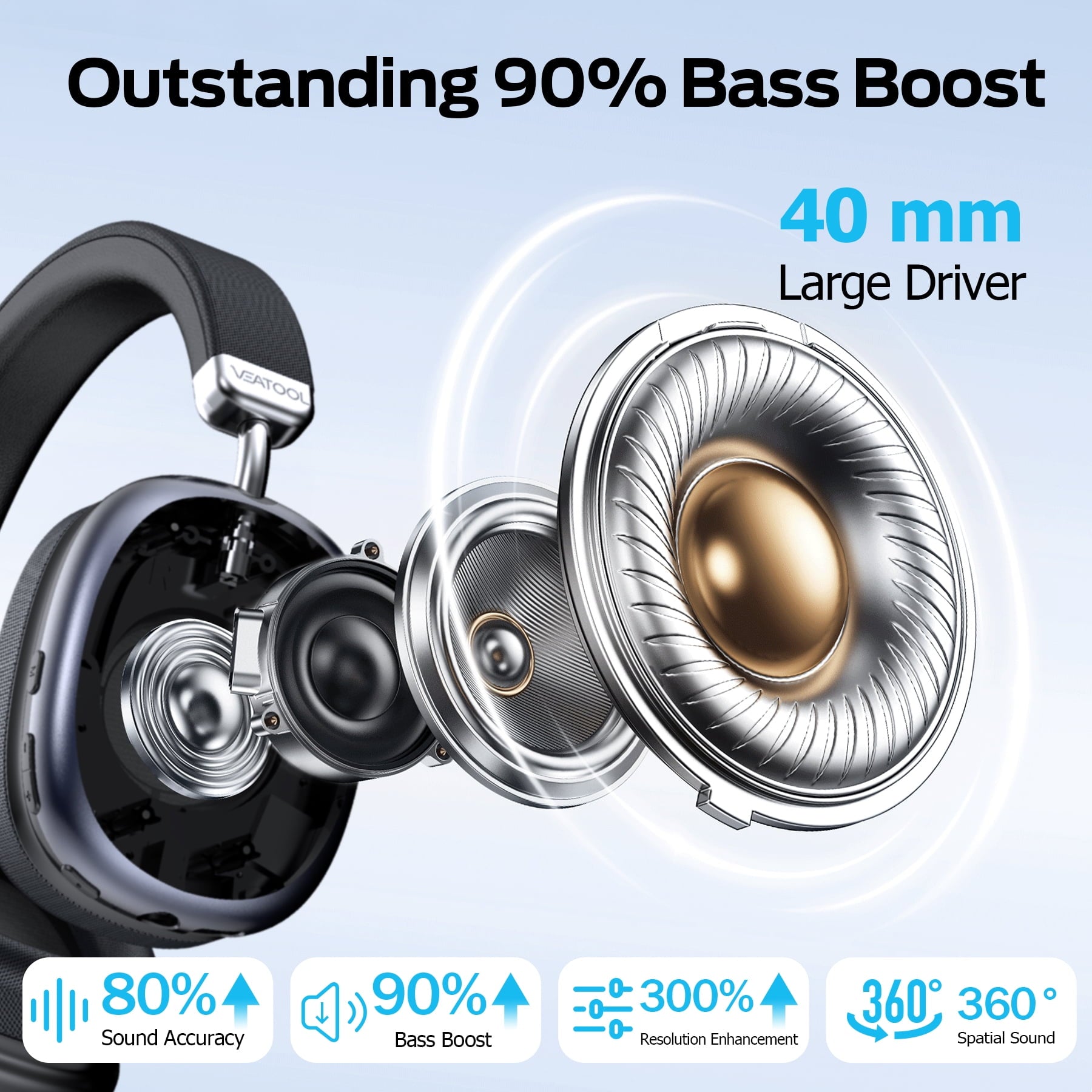 Bluetooth Headphones Over Ear, 65Hrs Playtime Wireless Headphones,Bass Boosted by 90%,Lightweight Headset with Deep Bass, Clear Call with 4 Noise Cancelling Mics,Low Latency for Travel Work Cellphone