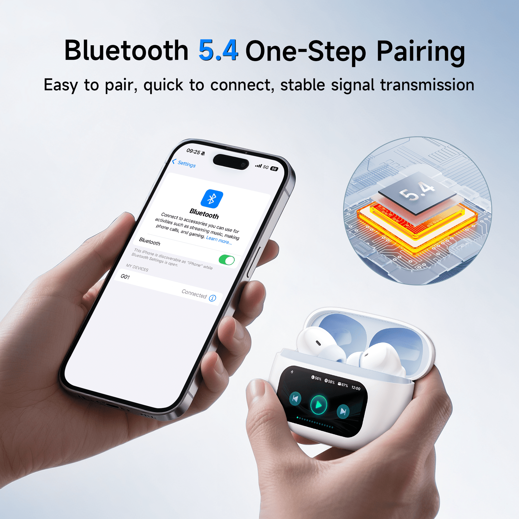 VEATOOL G01 Wireless Earbuds with Smart Touch Control, ANC+ENC Noise Cancellation, 40H Stereo Deep Bass, IPX7 Waterproof Rating, 5 EQ Modes