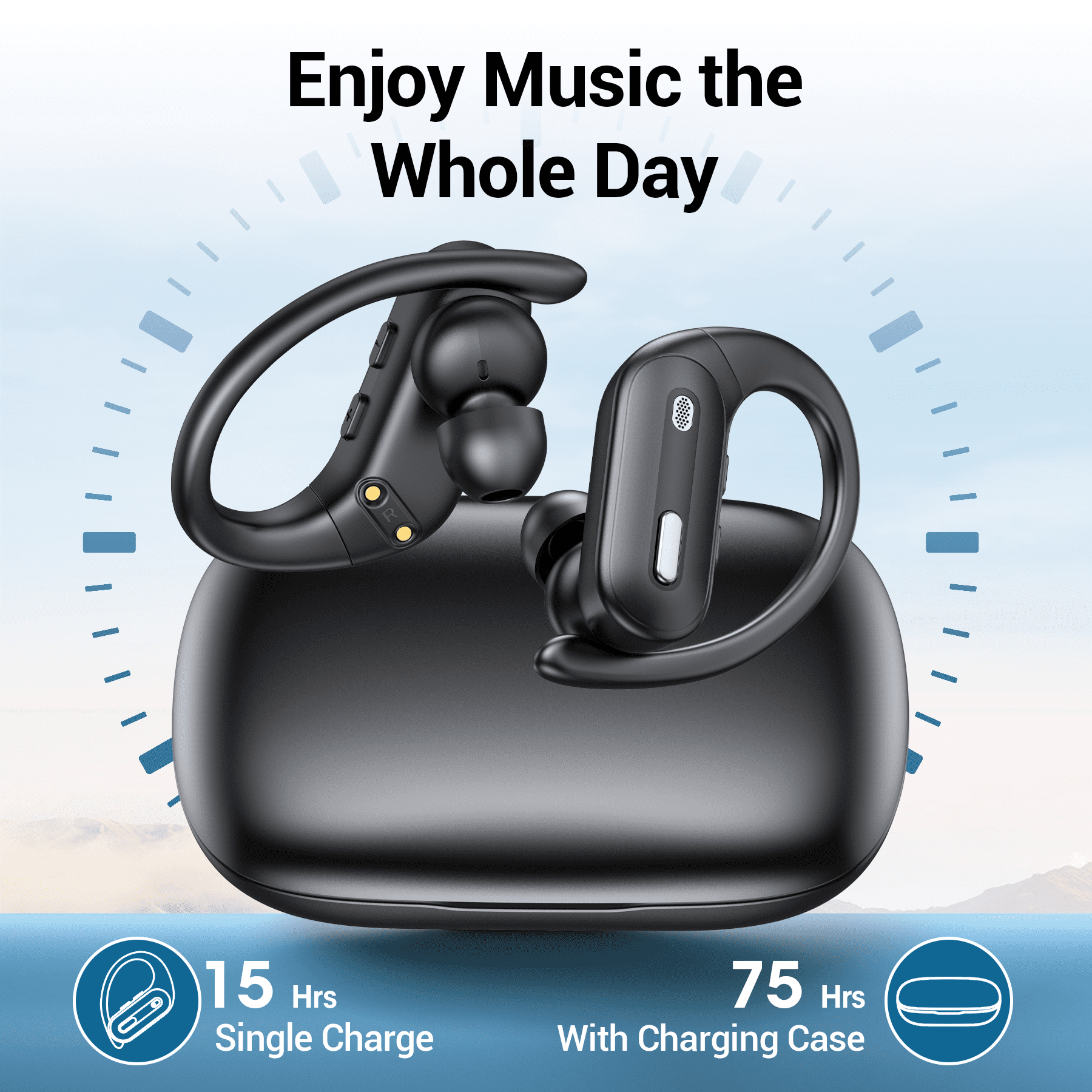 VEAT00L Active Noise Cancelling Ear Buds Wireless Earbuds 75H Playtime Bluetooth Headphones with LED Display Case, Deep Bass Fitness Earphones Gym Running Workout, IP7 Over Earbuds with Earhook
