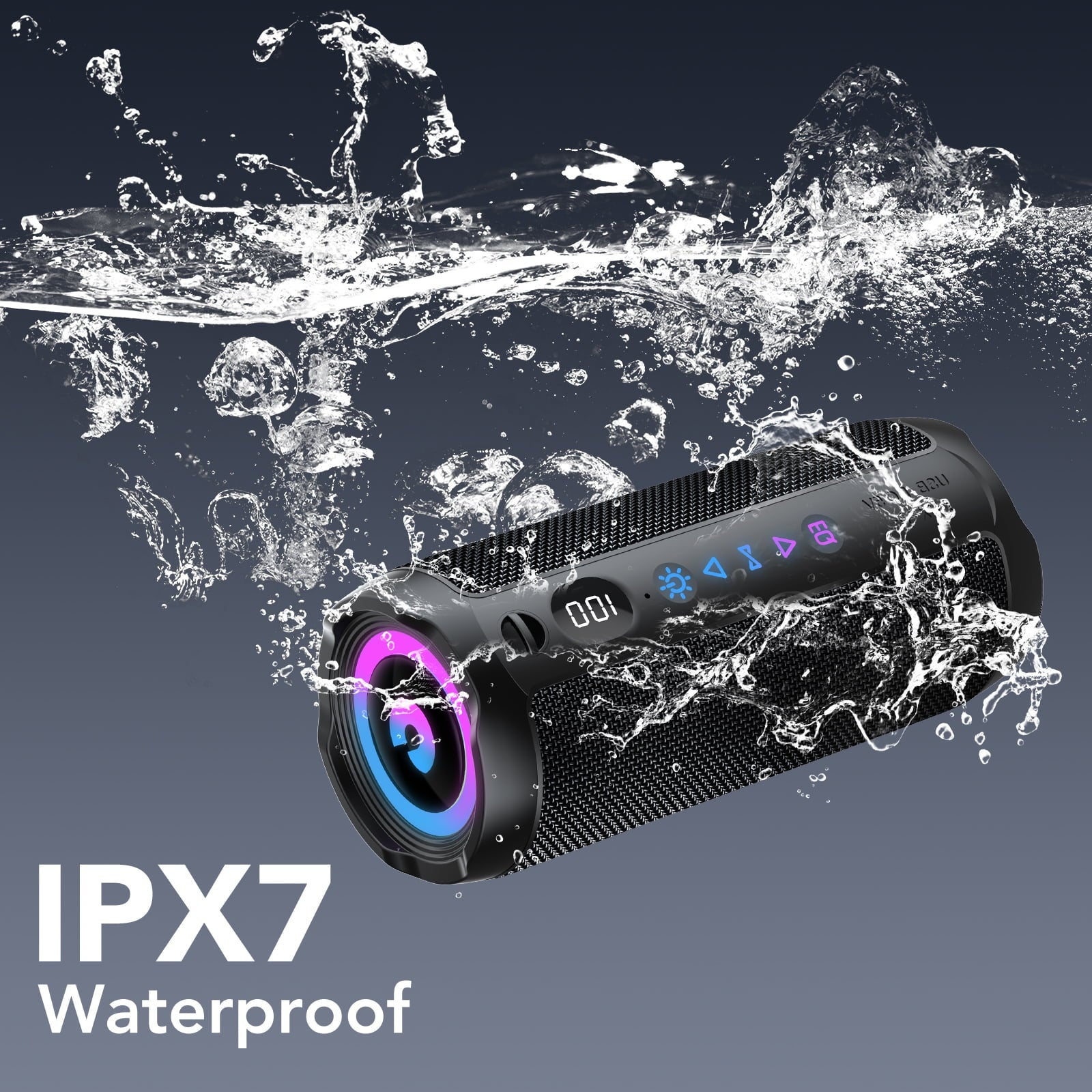 Portable Bluetooth Speaker IPX7 Waterproof, 25W Loud Sound, Deep Bass, Bluetooth 5.4, LED Lights, Wireless Stereo Pairing, 25H Playtime, for Home/Outdoor/Party/Beach, Birthday Gift (Black)