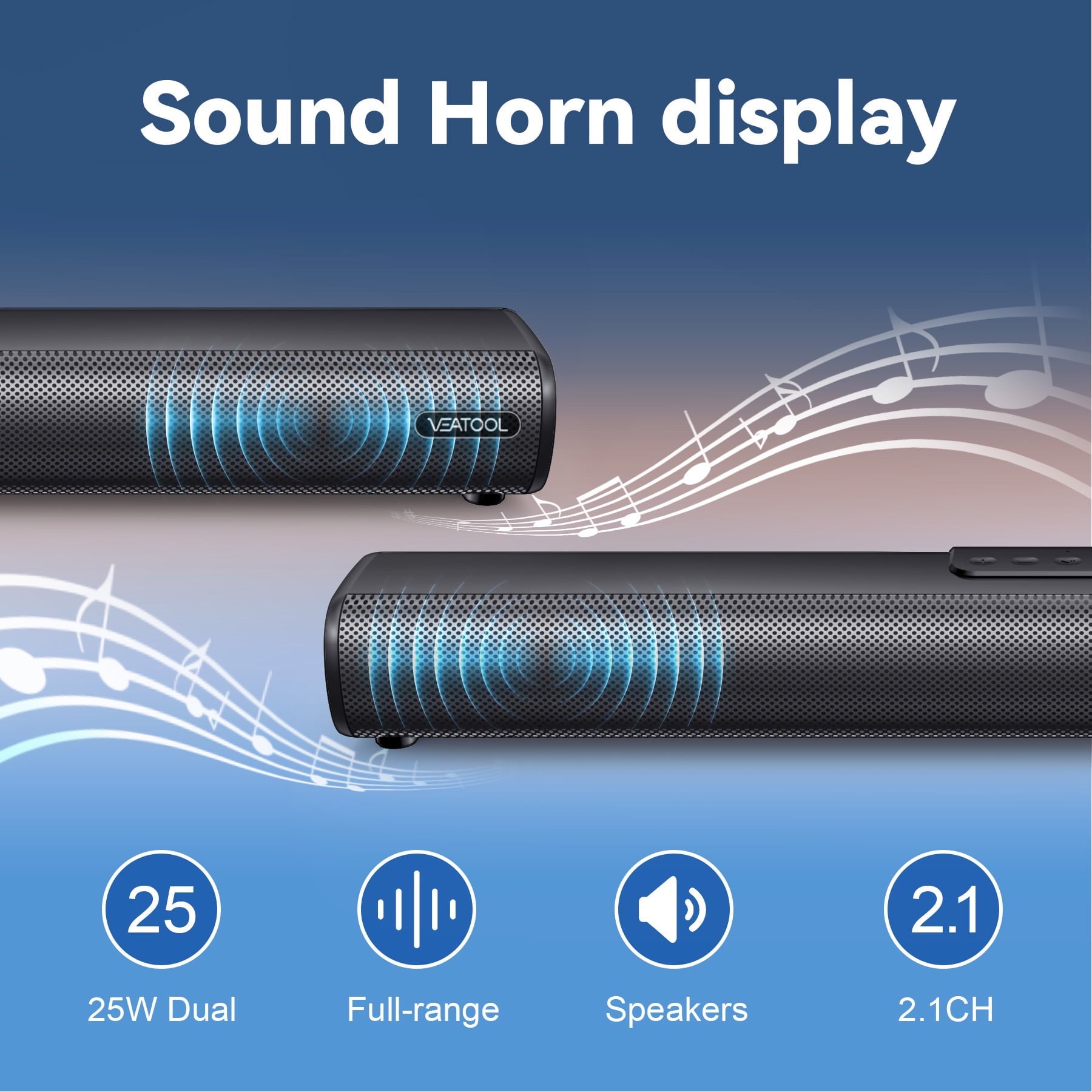 VEAT00L S20L Sound Bars for TV, 3D Surround Sound System TV Sound Bar, 2.1 ch Home Theater Audio with Built-in Subwoofer,50W TV Speakers | HDMI ARC, Bluetooth, Optical, RCA, USB & AUX Wall Mountable