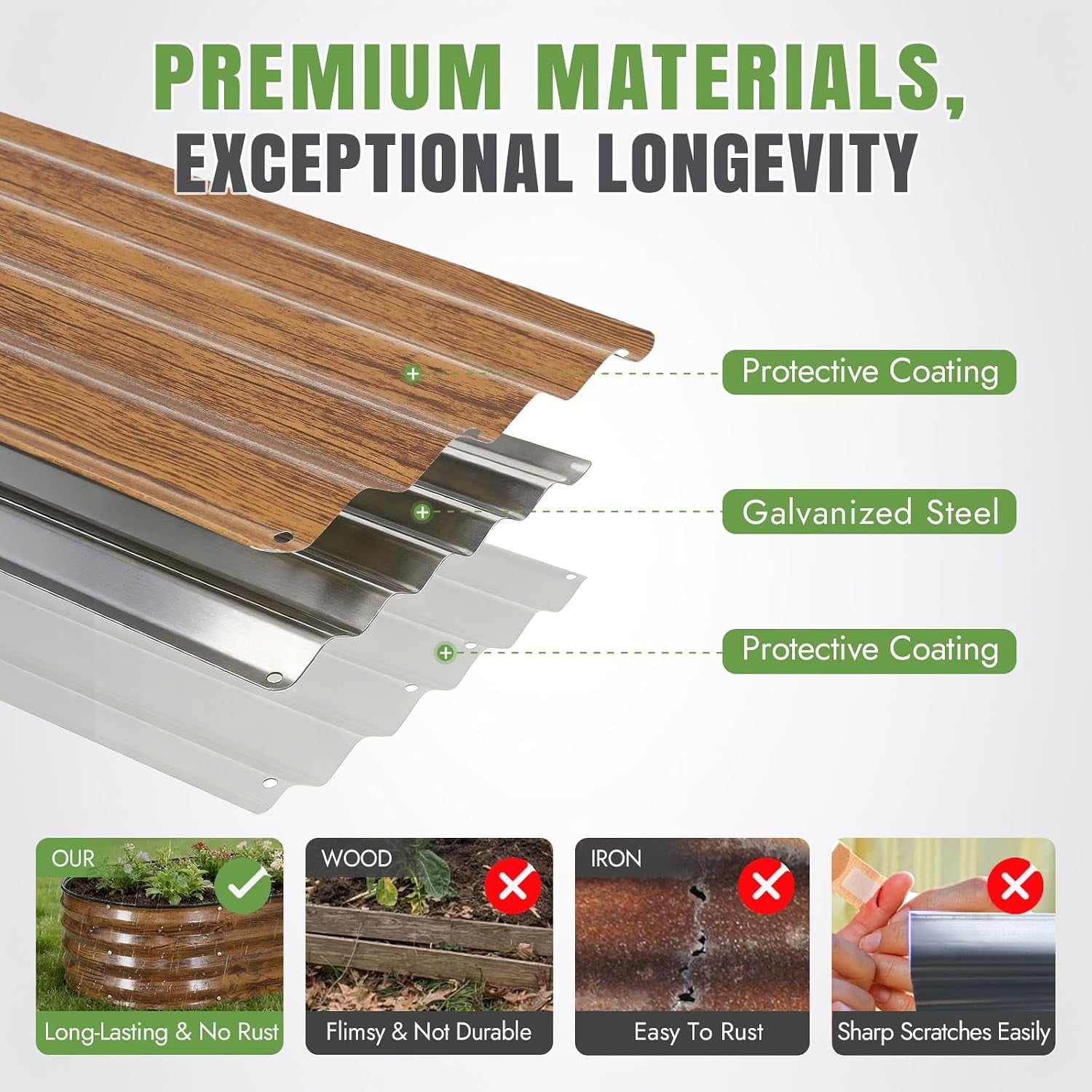 2 Pack 4x2x1 FT Galvanized Raised Garden Bed with Rubber Strip Edging, Metal Raised Planters Box for Gardening,Easy Assembly Garden Bed Kit,Brown