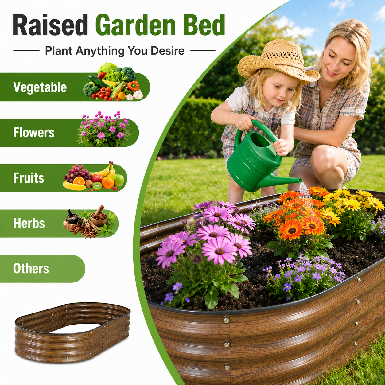 4×2×1 FT Galvanized Raised Garden Bed Kit, Metal Planter Box with Rubber Strip Edging for Safety, Large Vegetable & Herb Garden Bed for Patio, Backyard, Balcony – Heavy Duty & Rustproof